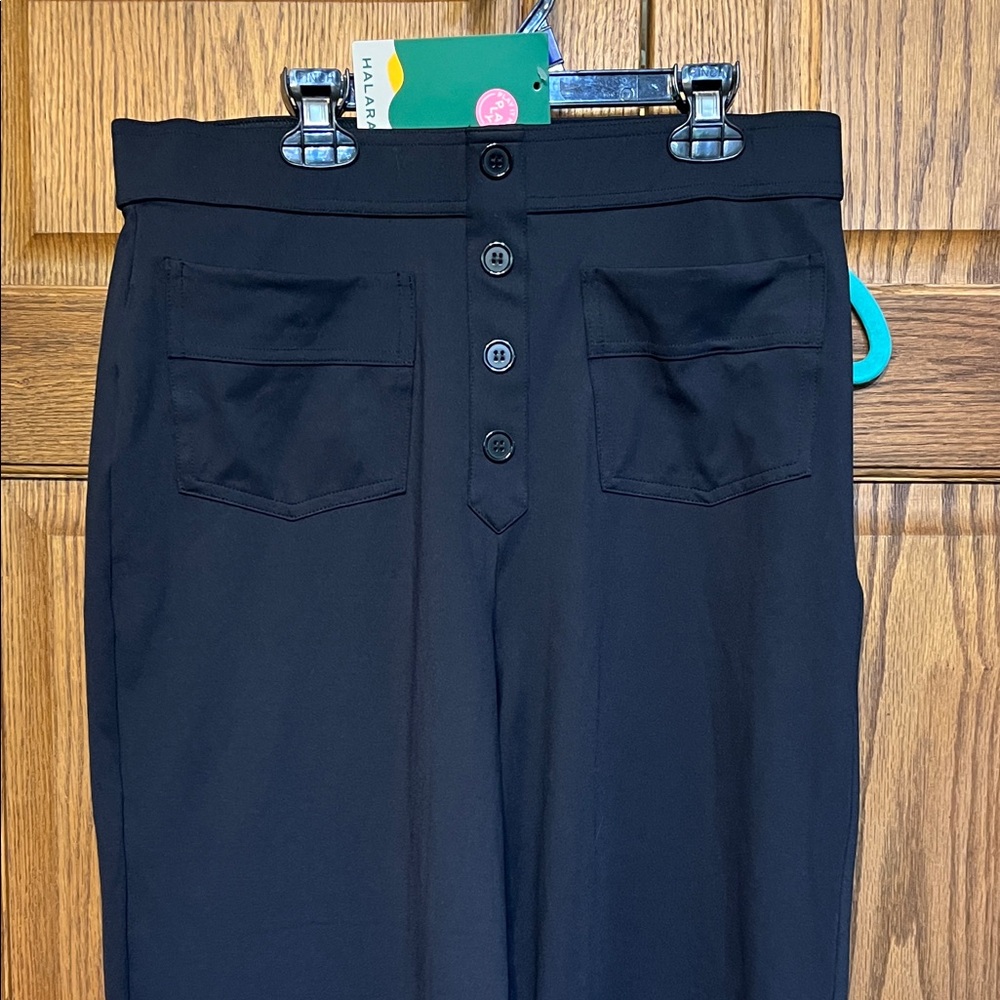 HALARA Black Button-Front Utility Pants. Size L petite NWT
